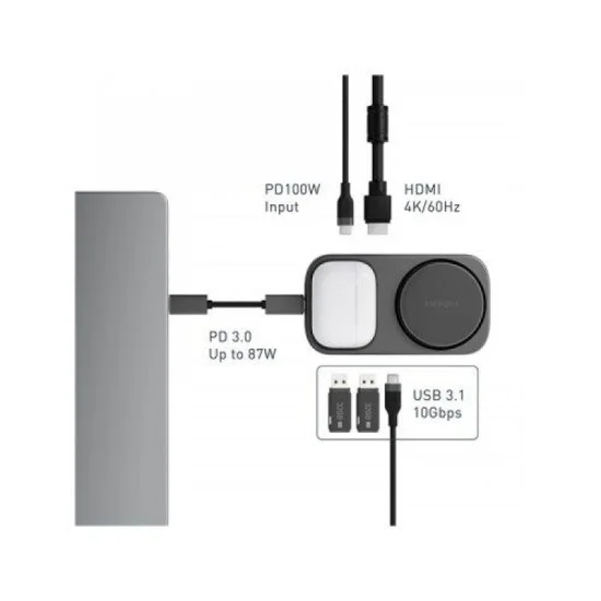 Energea Widock Plus, 7 In 1  Usb-C 3.1 Dock With Qi2 Charging - Gunmetal